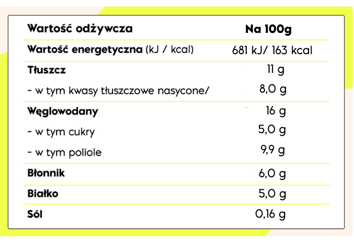 Tabela wartości odżywczych – NICK'S Cream Fudge 850ml