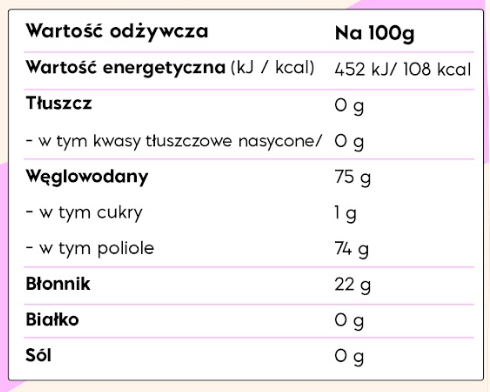 Tabela wartości odżywczych – NICK'S Use like sugar 300g