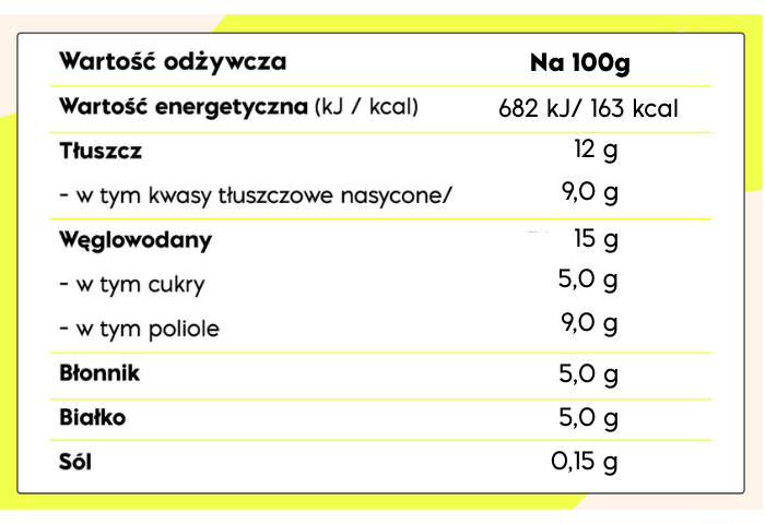 Tabela wartości odżywczych – NICK'S Vanilla 850ml